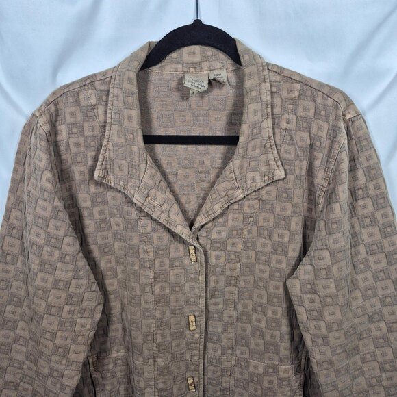 Focus Jacket Womens L Brown Cotton Textured Button Front Long Sleeve Lagenlook - Picture 3 of 7